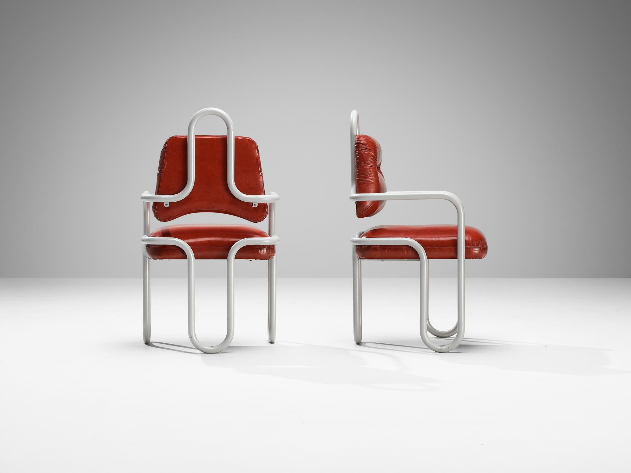 Kwok Hoi Chan for Steiner Set of Six Dining Chairs in Red Leather 5