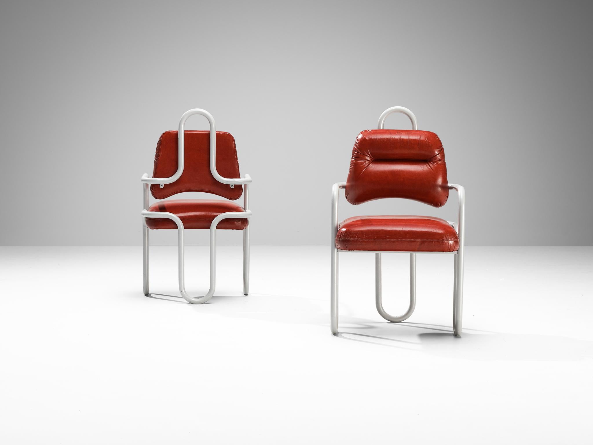 Post-Modern Kwok Hoi Chan for Steiner Set of Six Dining Chairs in Red Leather  For Sale