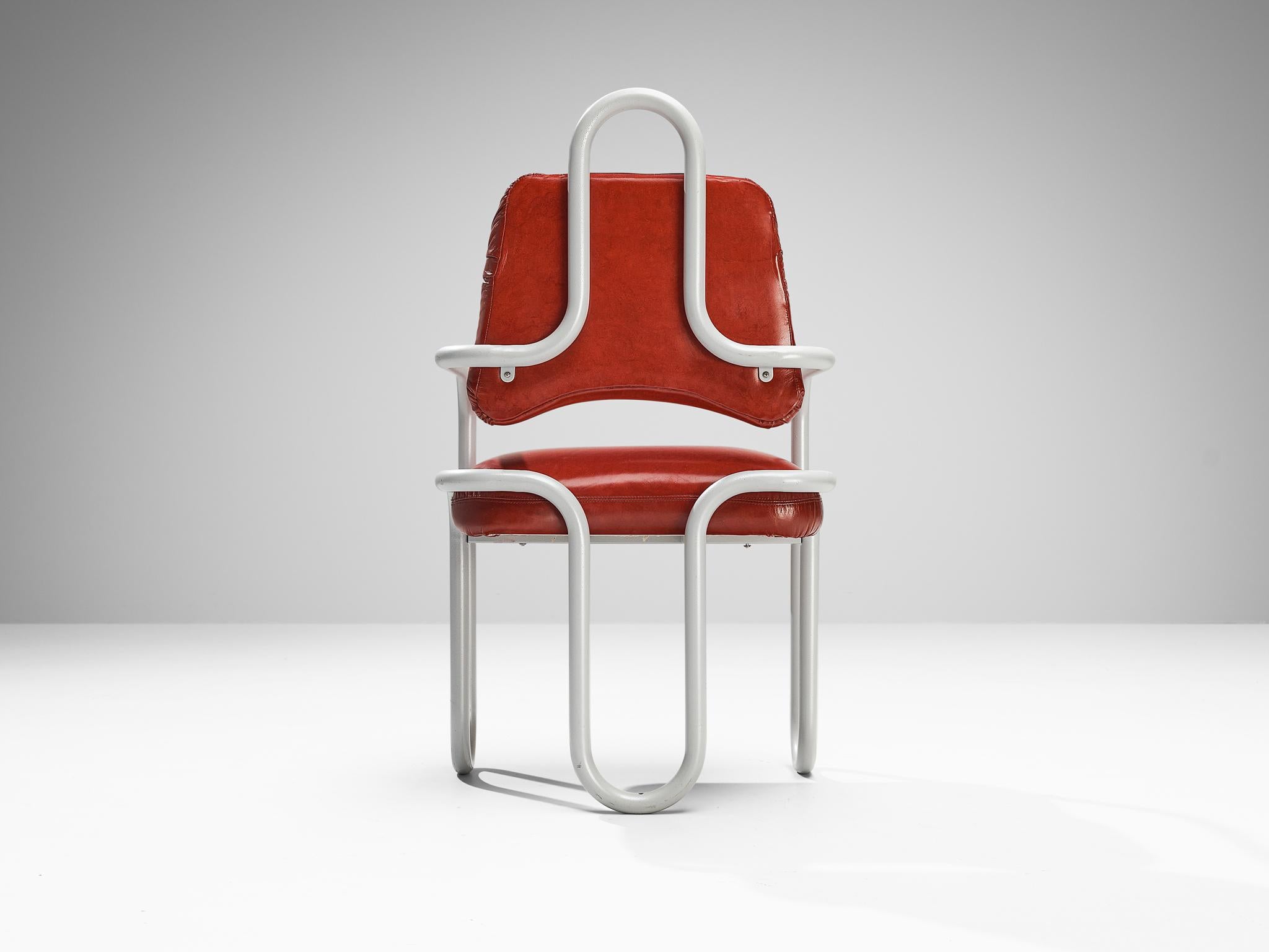 Kwok Hoi Chan for Steiner Set of Six Dining Chairs in Red Leather In Good Condition In Waalwijk, NL