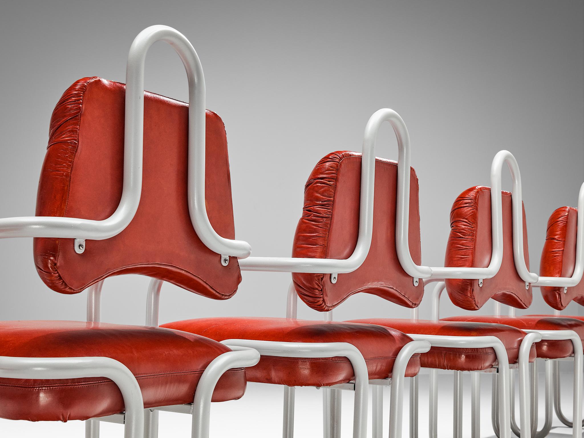 Kwok Hoi Chan for Steiner Set of Six Dining Chairs in Red Leather 2