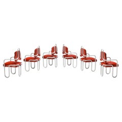 Kwok Hoi Chan for Steiner Set of Six Dining Chairs in Red Leather 