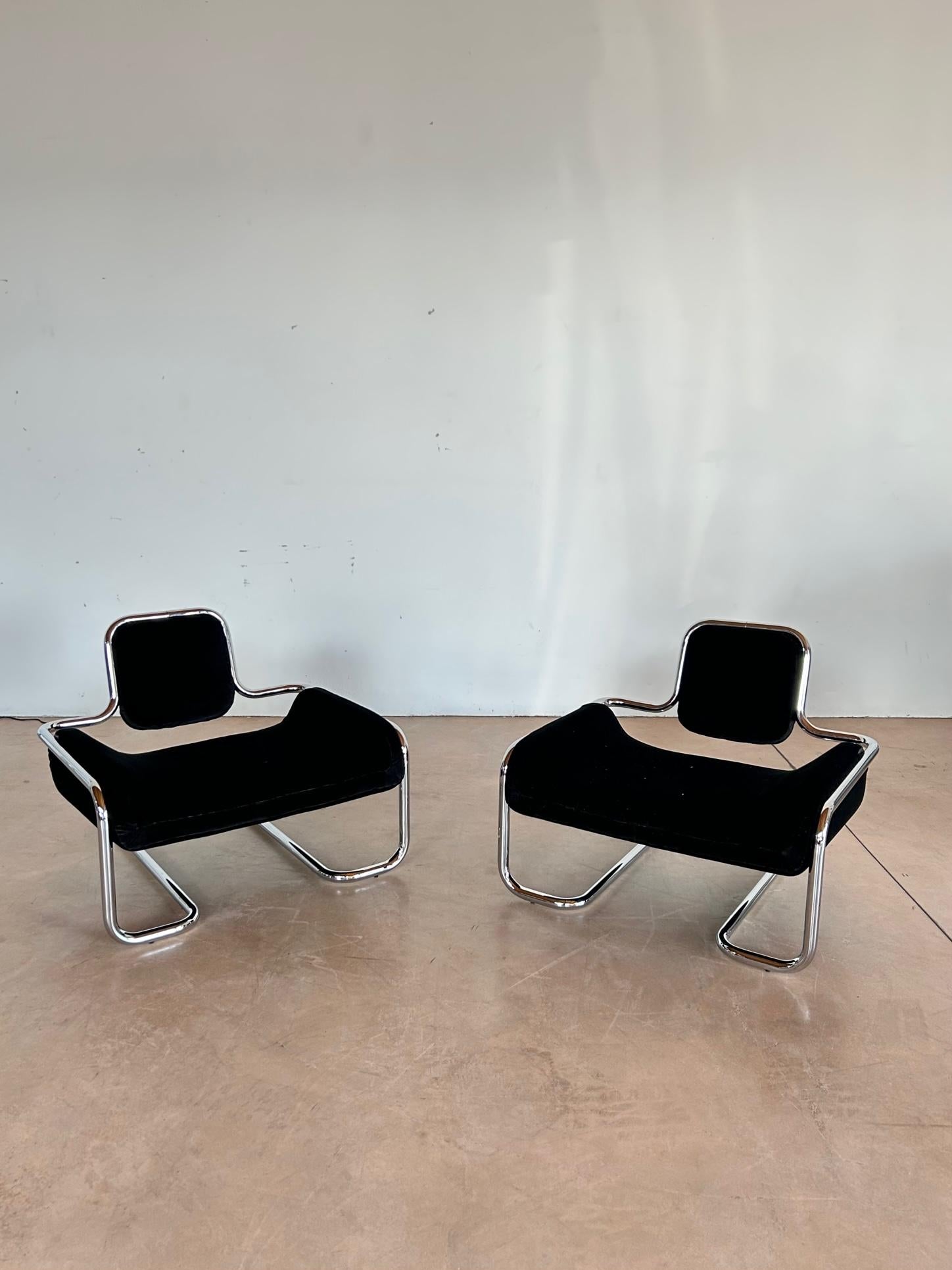 Kwok Hoi Chan Limande Chairs Black Linen Velvet Ed. Steiner In Excellent Condition In Padova, IT
