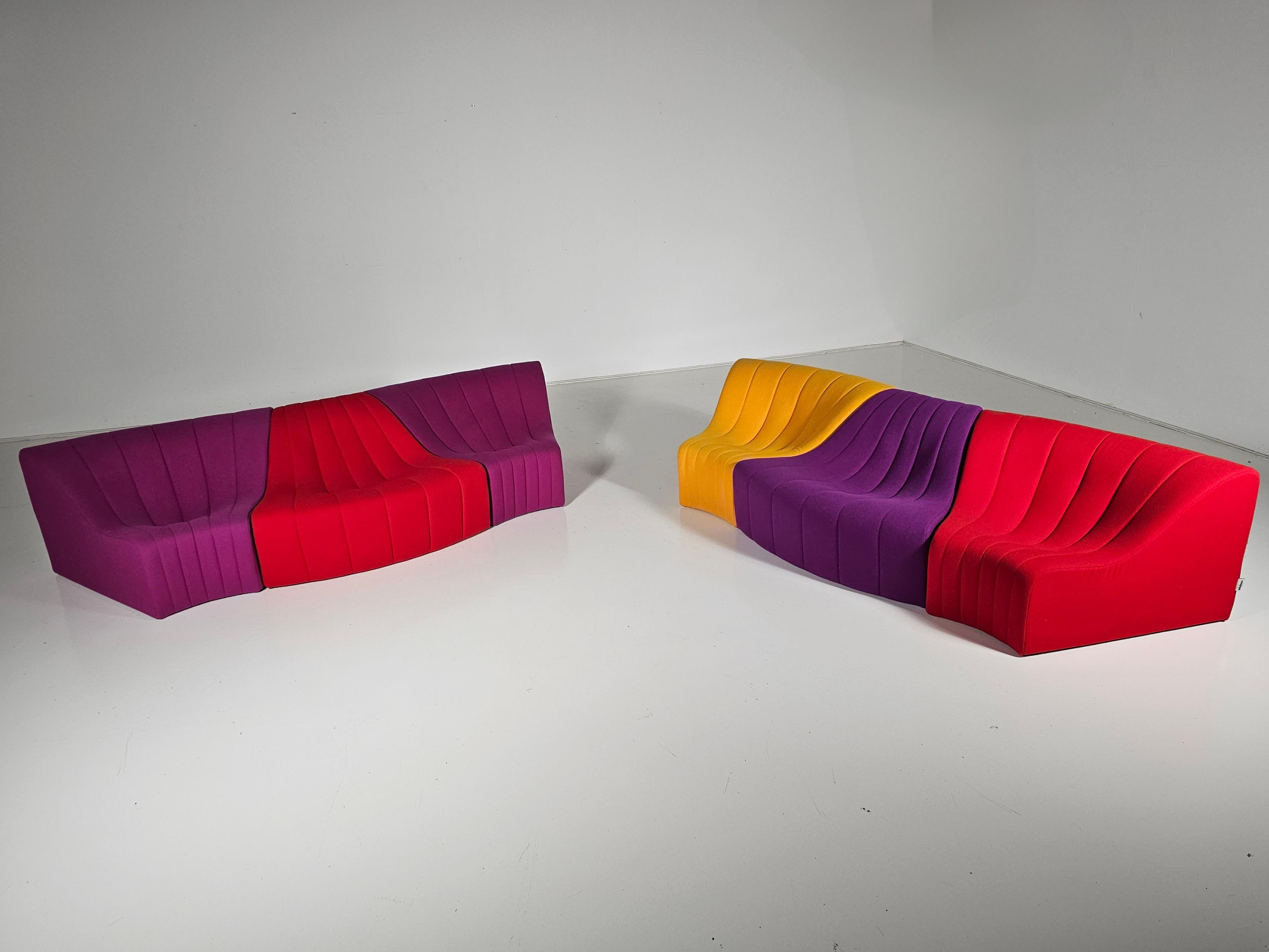 Mid-Century Modern Kwok Hoi Chan 'Chromatic'  modular sofa in red, purple and yellow colors 