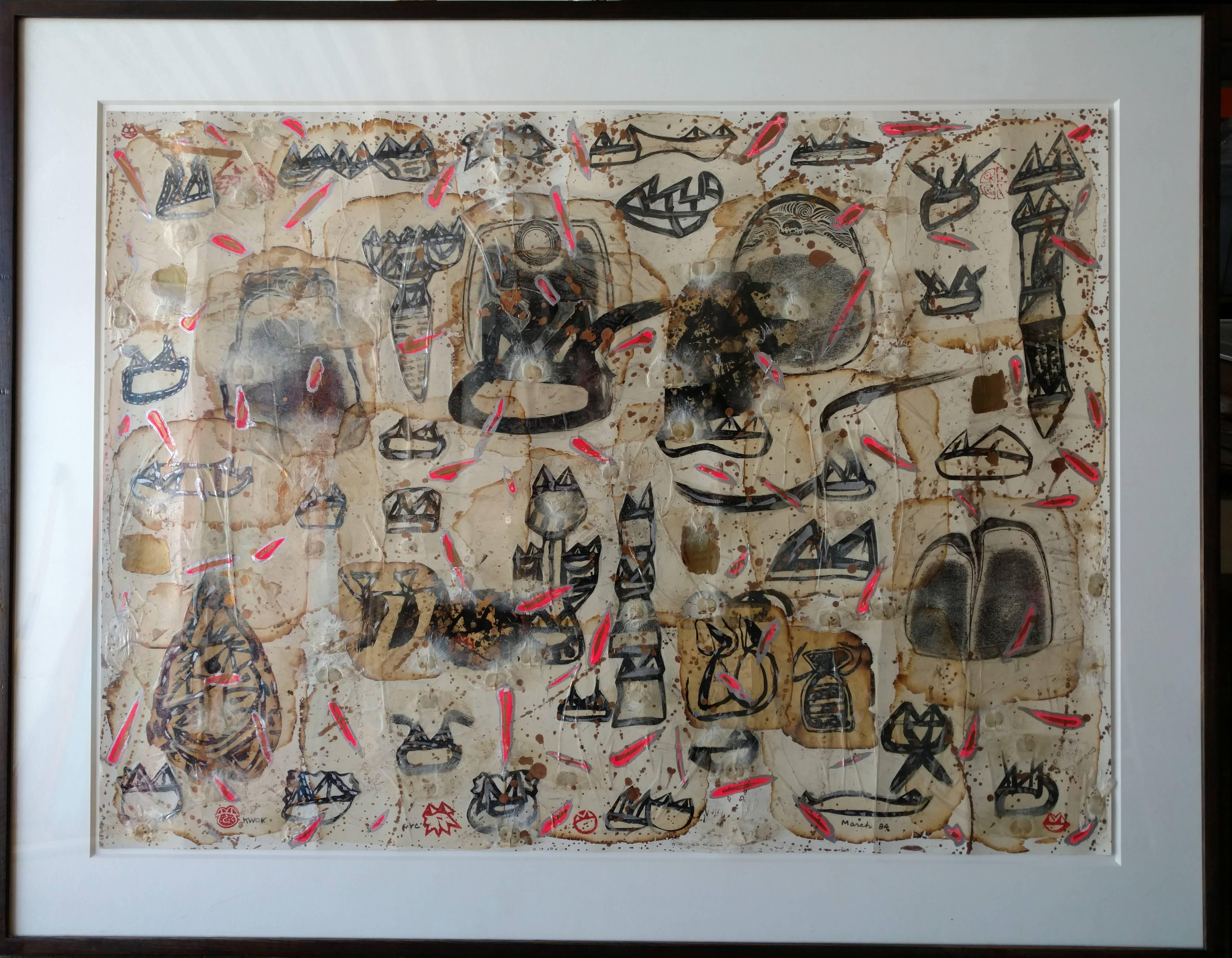 L'artiste pop graffiti chinois Kwok, collage en techniques mixtes