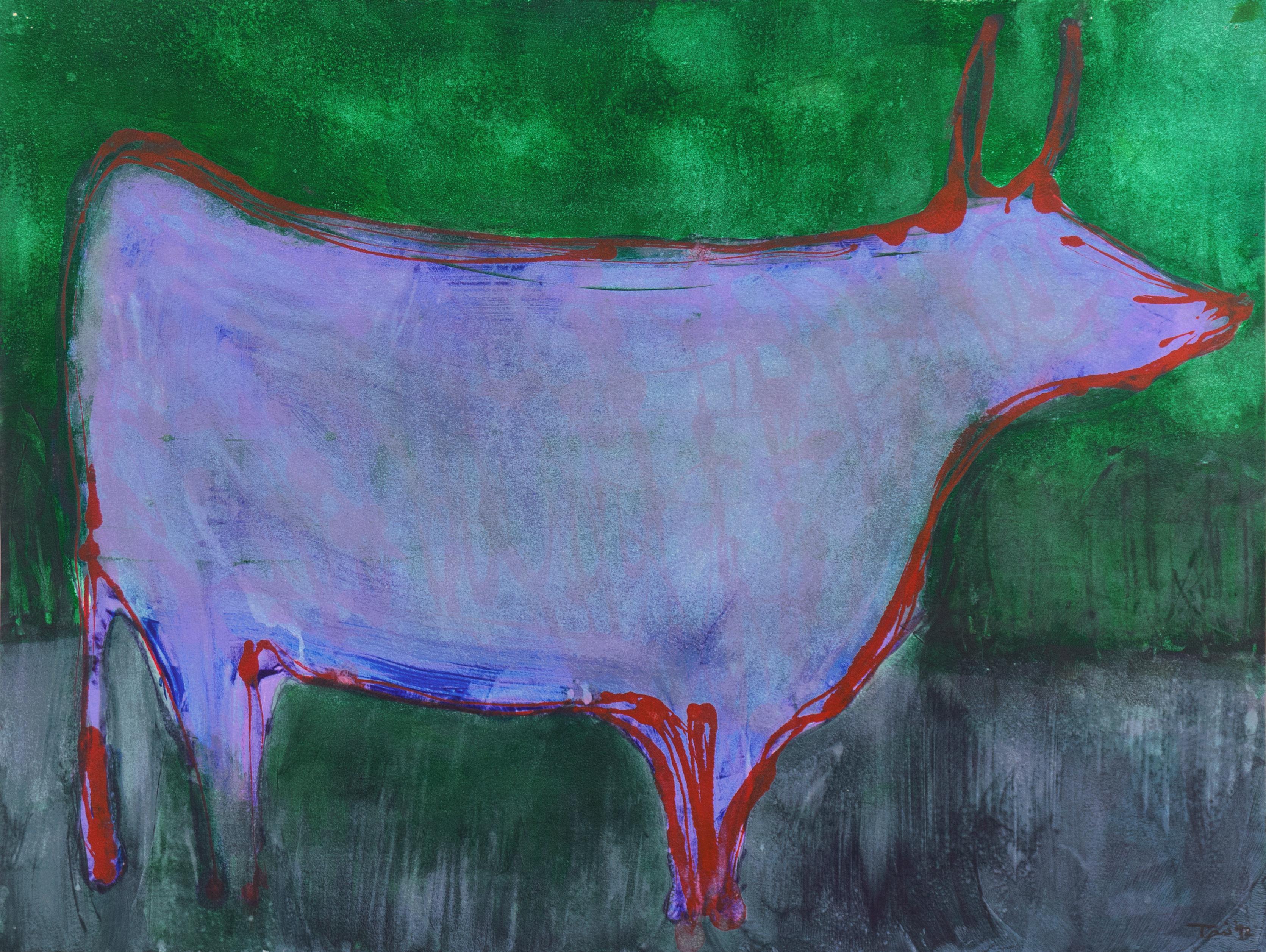 Kwok-Yee Tai Animal Painting - 'Blue Cow', Chinese, Rockefeller Foundation, California Institute of the Arts