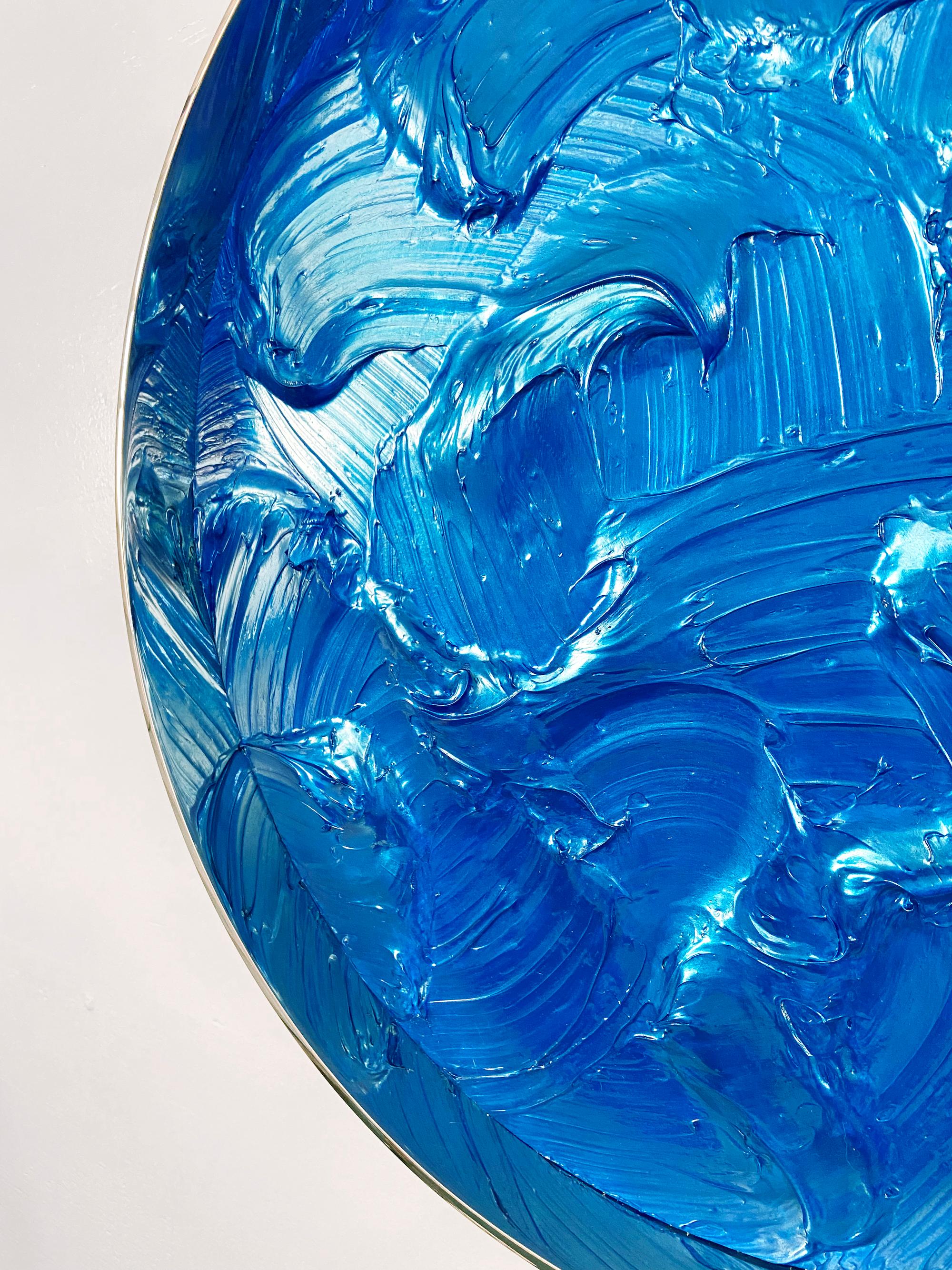Onde Cyan - Abstrait Mixed Media Art par KX2: Ruth Avra + Dana Kleinman