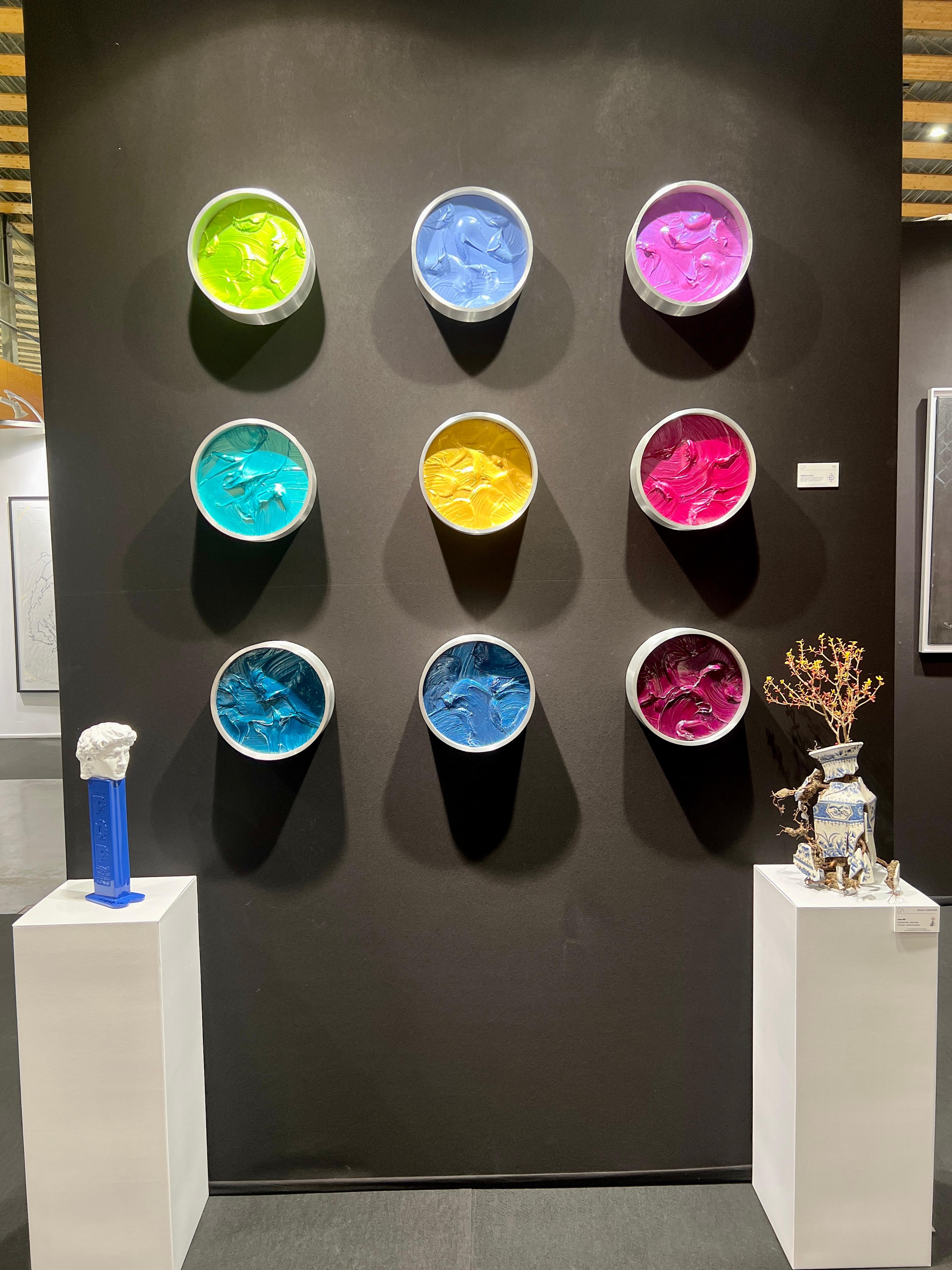 Pearlescent wave series, in aluminum with mixed media and pearlescent enamel on wood.
Wall sculpture is sold with it's certificate of authenticity.
Can be purchased individually or as a part of a set of multiple wall sculptures.