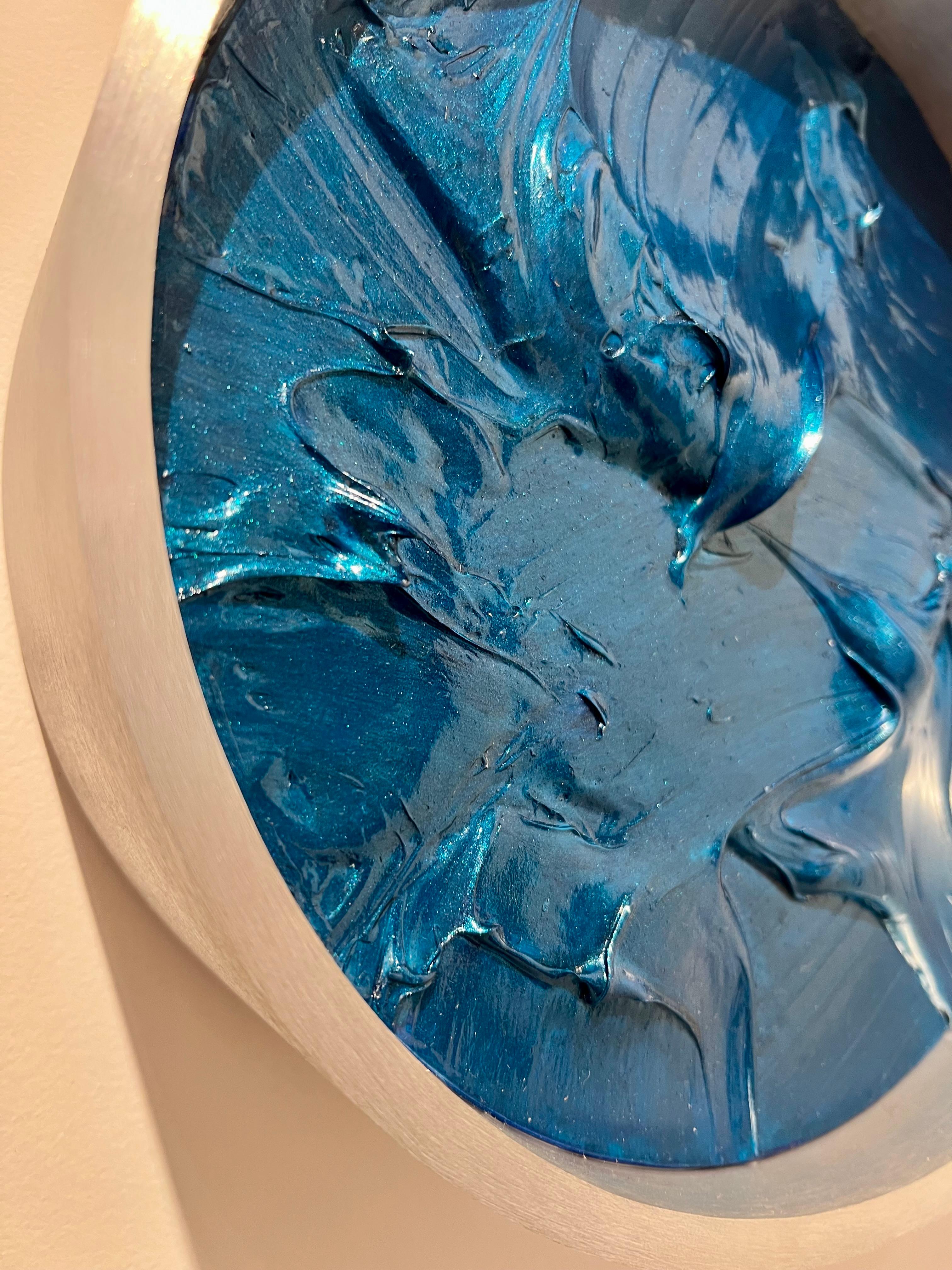 Wave Pearl Bleue Green - Painting by KX2: Ruth Avra + Dana Kleinman