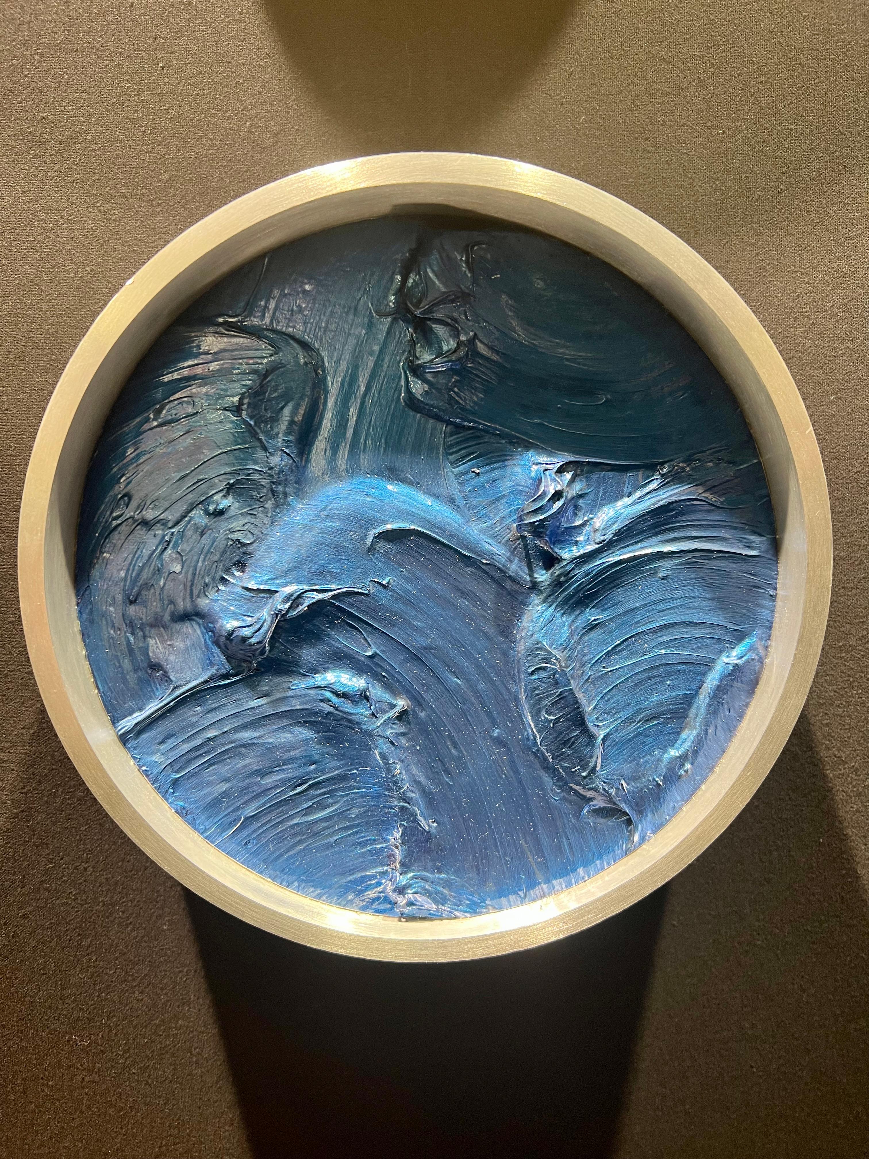 Wave Pearl True Blue - Abstract Mixed Media Art by KX2: Ruth Avra + Dana Kleinman