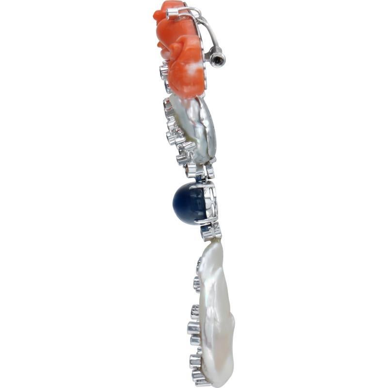KY Diseñador Colgante Broche Coral Madreperla Zafiro Diamante en Excelente estado para la venta en Surfside, FL
