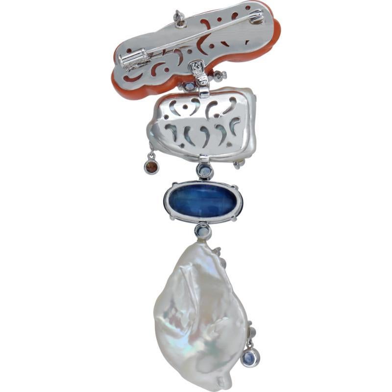 De las mujeres KY Diseñador Colgante Broche Coral Madreperla Zafiro Diamante en venta