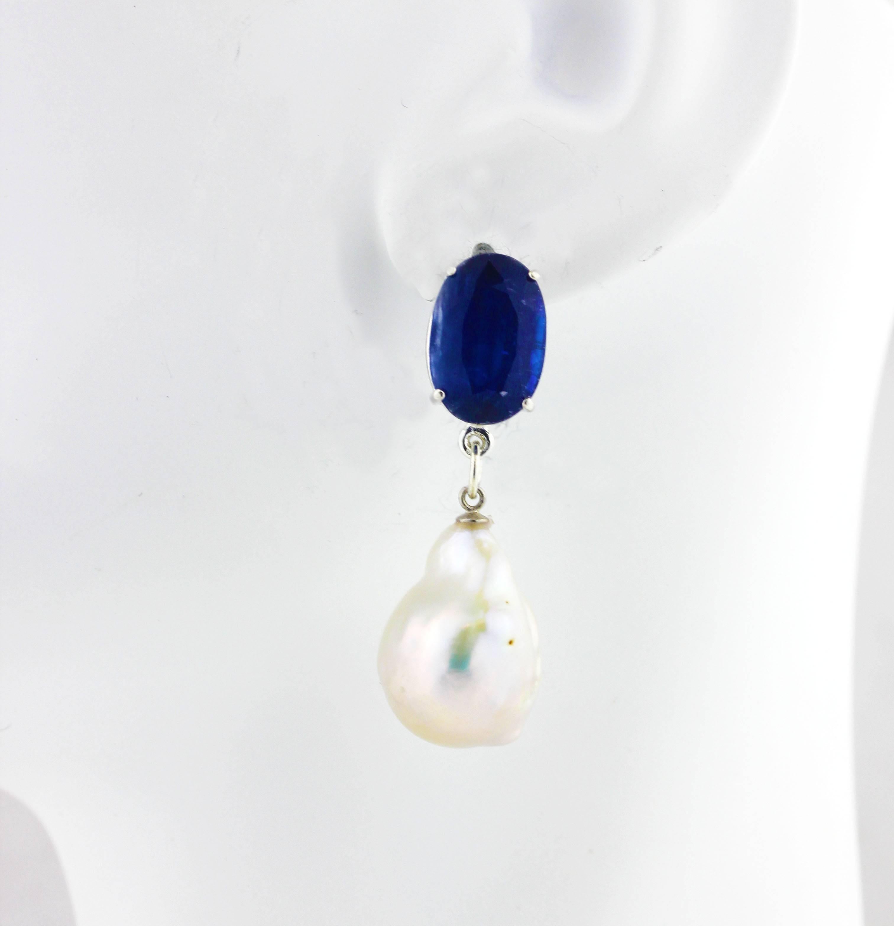 Oval Cut AJD Elegant Glowing Blue Kyanite & Baroque Pearl Drop 1.73