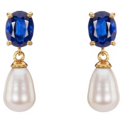 Kyanite and Baroque Pearl Short Drop Earrings