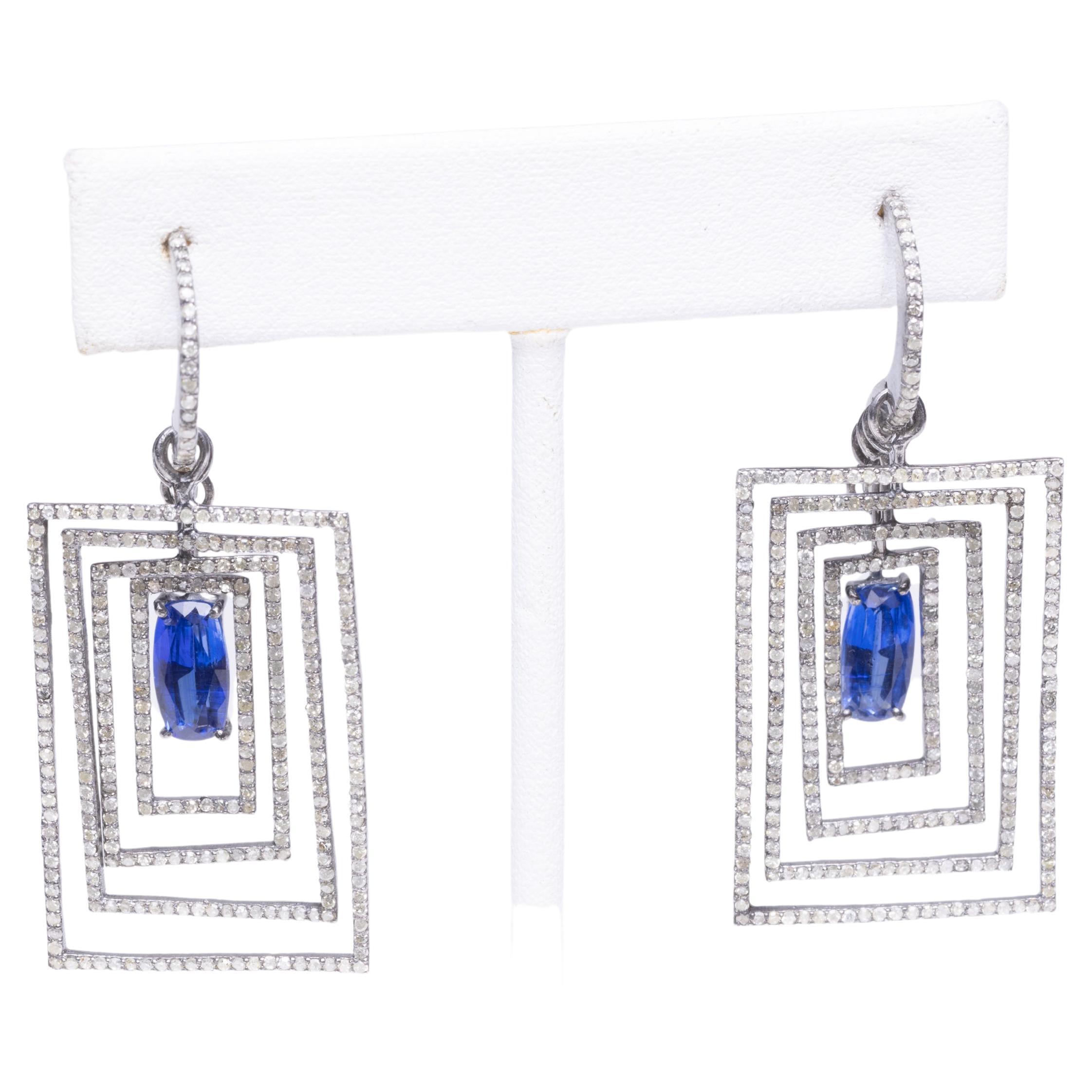 Kyanite and Diamond Dangle Drop Earrings For Sale