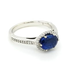Kyanite and Diamond Halo Ring in 14kt White Gold