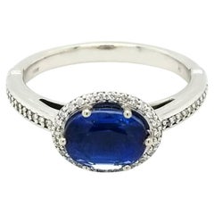 Kyanite and Diamond Halo Ring in 14kt White Gold