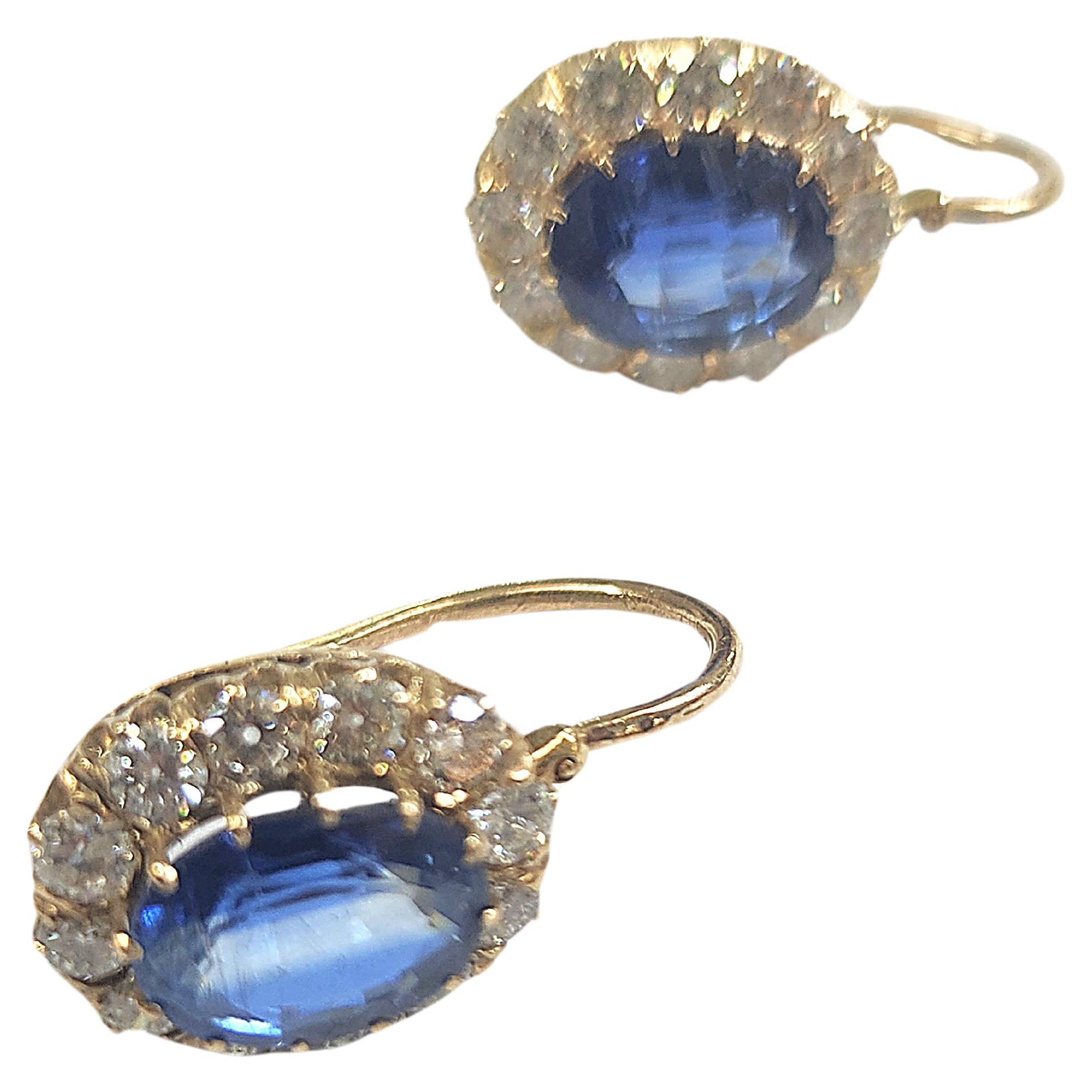 Kyanite And Old Mine Cut Diamond Earrings For Sale 2