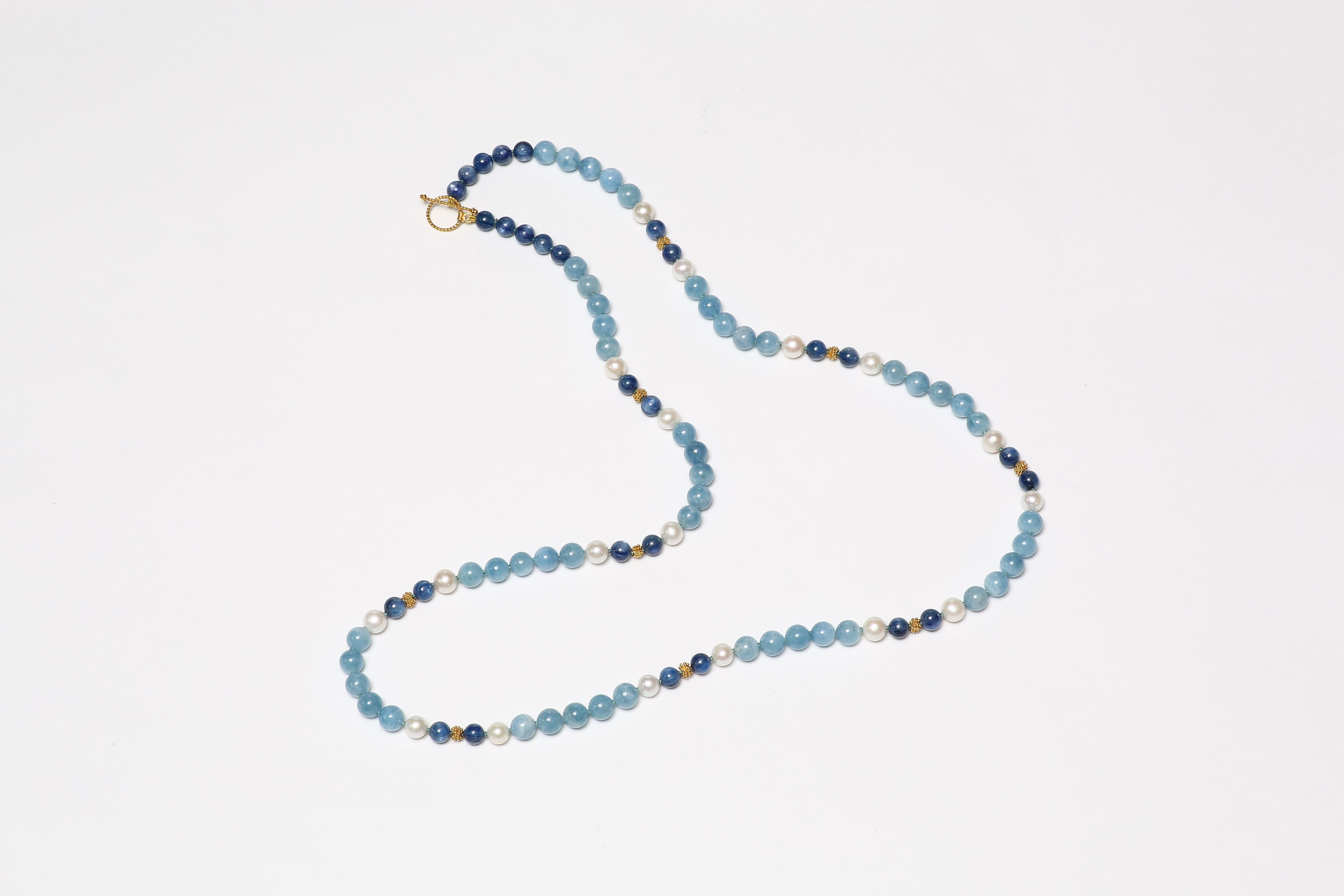 Kyanite, Aquamarine, Freshwater Pearl and Gold Necklace 2