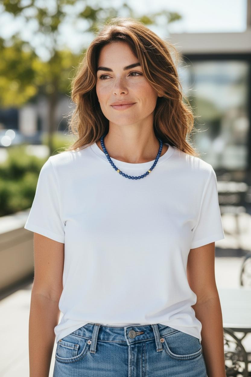 Collier en perles de kyanite et or jaune, 19,5 pouces en vente 4