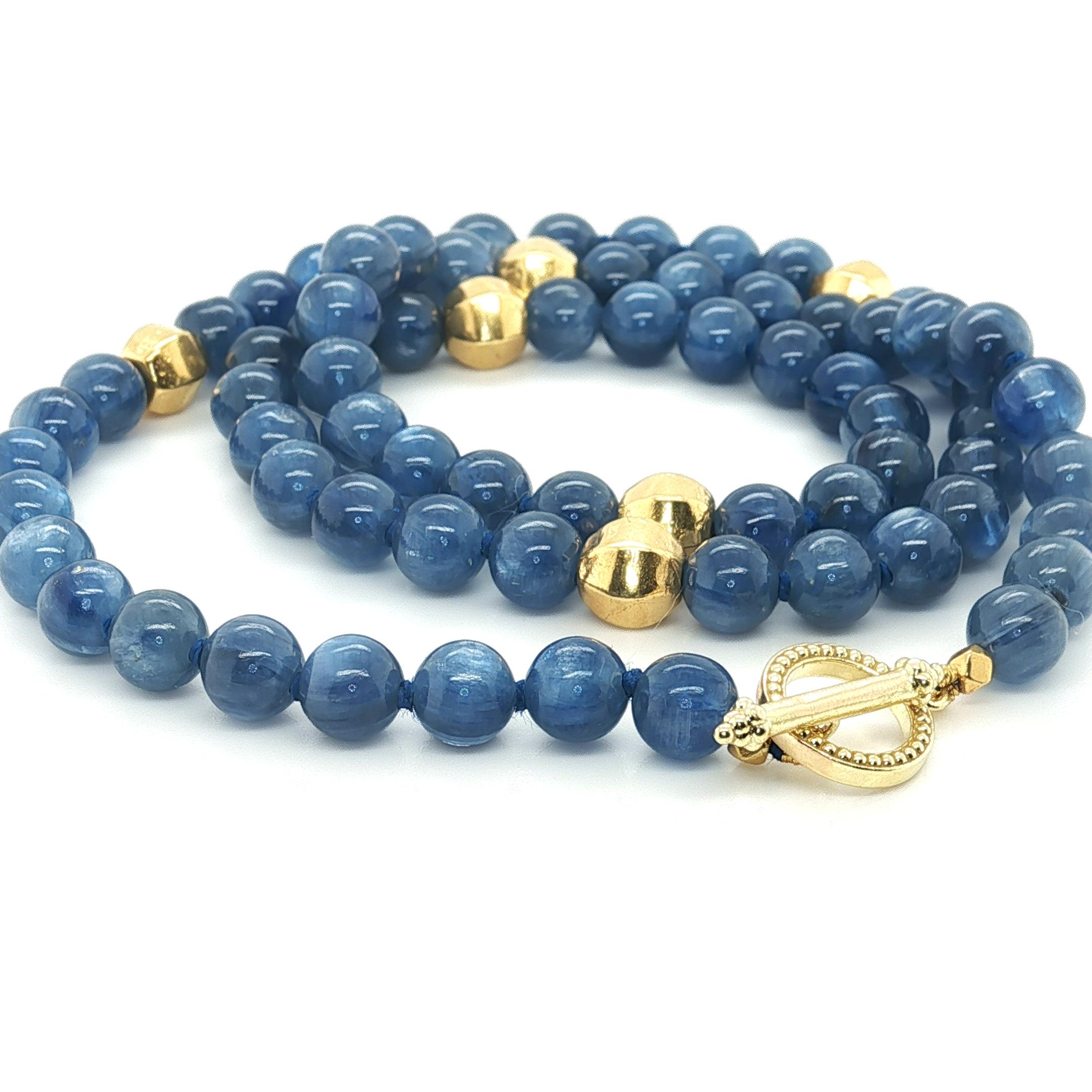 Perle Collier en perles de kyanite et or jaune, 19,5 pouces en vente