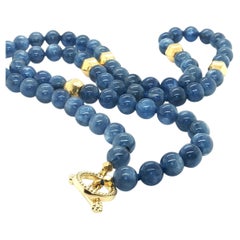 Kyanite Beaded Necklace and Yellow Gold Accents, 19.5 Inches
