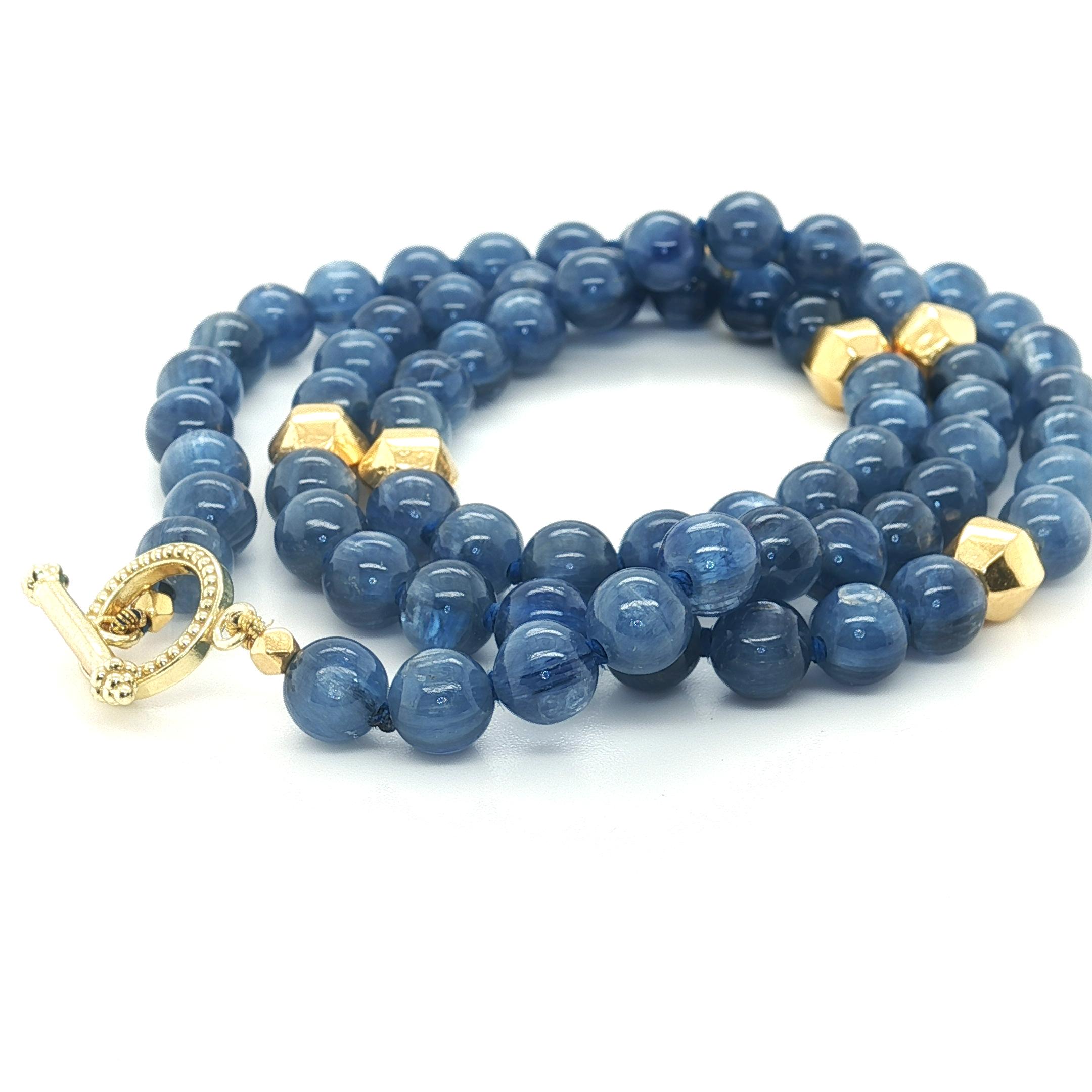 Collier en perles de kyanite et or jaune, 19,5 pouces Pour femmes en vente