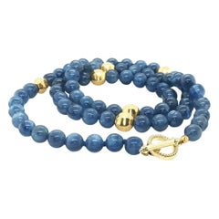 Kyanite Beaded Necklace and Yellow Gold Accents, 19.5 Inches