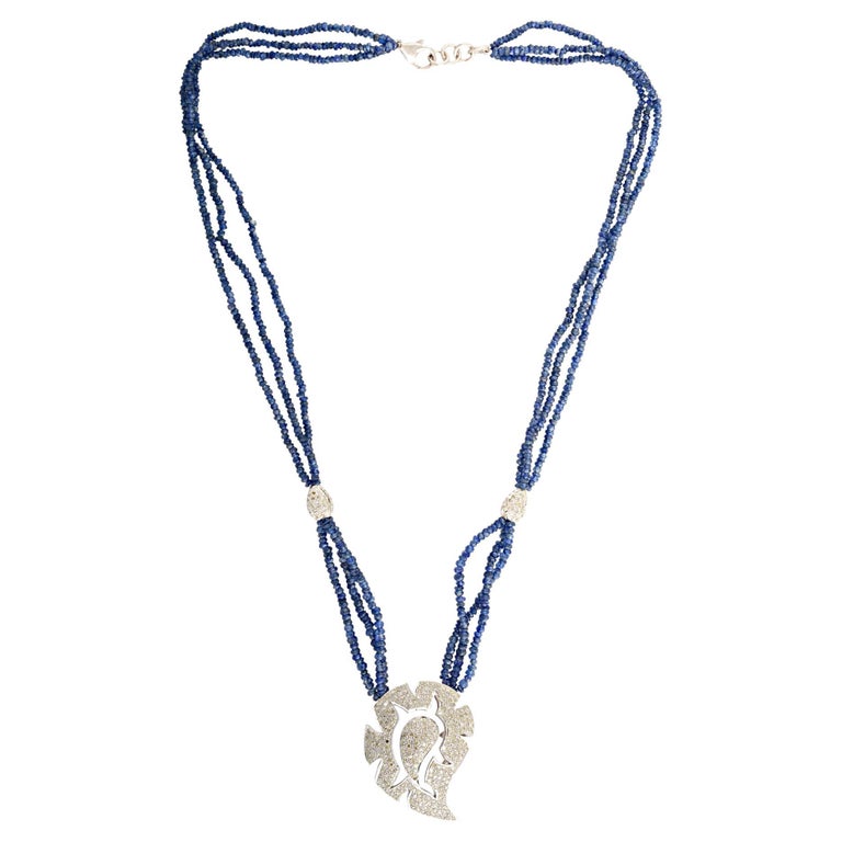 Kyanite Beads Pave Diamond Pendant Necklace Gold Silver Fine Handmade Jewelry For Sale at 1stDibs