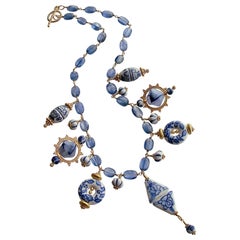 Collier à breloques en porcelaine bleu blanc et cyanite:: collier Bluebelle II