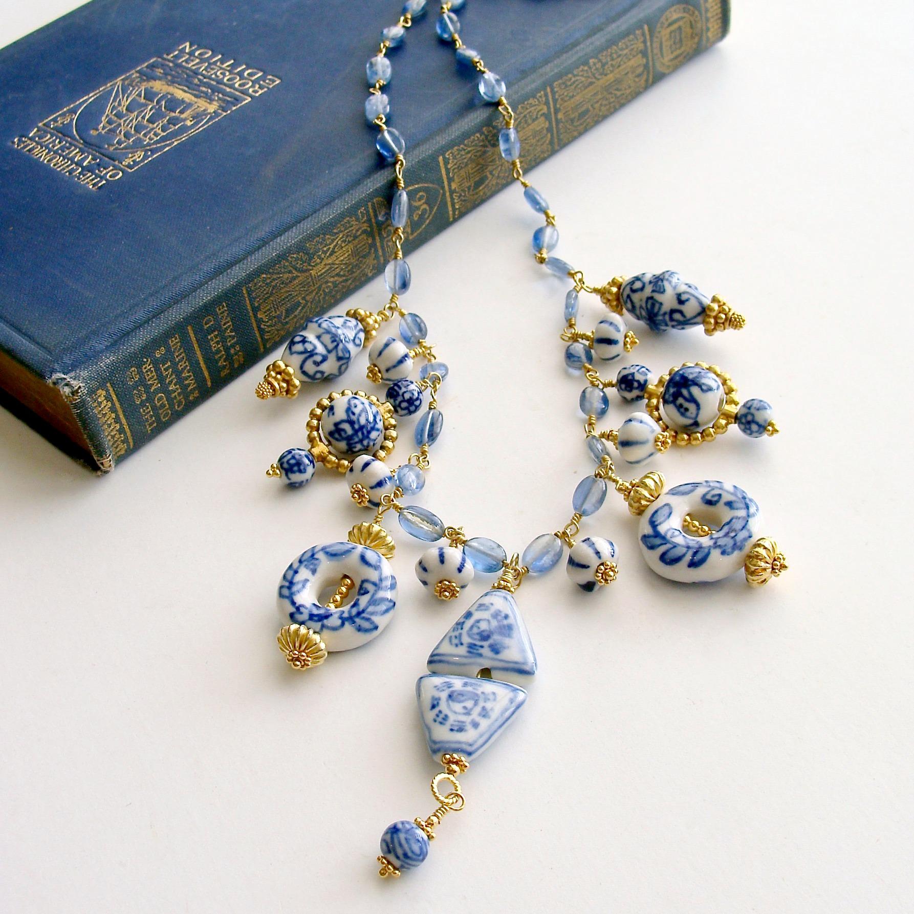 Women's or Men's Kyanite Blue White Porcelain Bead Charm Necklace, Bluebelle Necklace