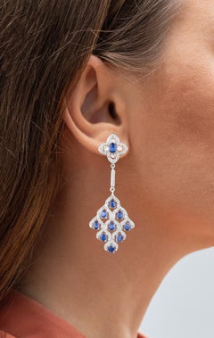 Kyanite Chandelier Earrings With White Topaz 5.6 Carats Rhodium Plated Silver