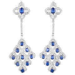 Kyanite Chandelier Earrings With White Topaz 5.6 Carats Rhodium Plated Silver