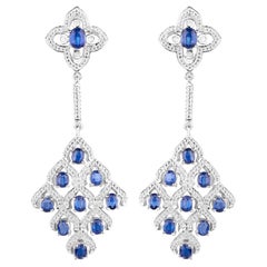 Orecchini lampadario in kyanite con topazio bianco da 5,6 carati in argento placcato in rodio