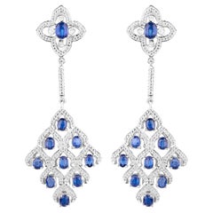 Orecchini lampadario in kyanite con topazio bianco da 5,6 carati in argento placcato in rodio
