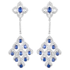 Kyanite Chandelier Earrings With White Topaz 5.6 Carats Rhodium Plated Silver