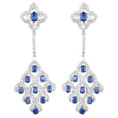 Boucles d'oreilles chandelier Kyanite avec topaze blanche 5,6 carats plaqué rhodium