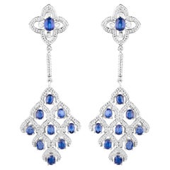 Orecchini lampadario in kyanite con topazio bianco da 5,6 carati in argento placcato in rodio