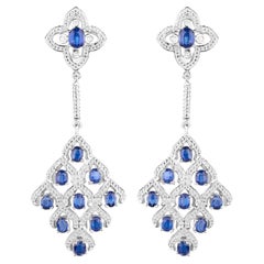 Kyanite Chandelier Earrings With White Topaz 5.6 Carats Rhodium Plated Silver