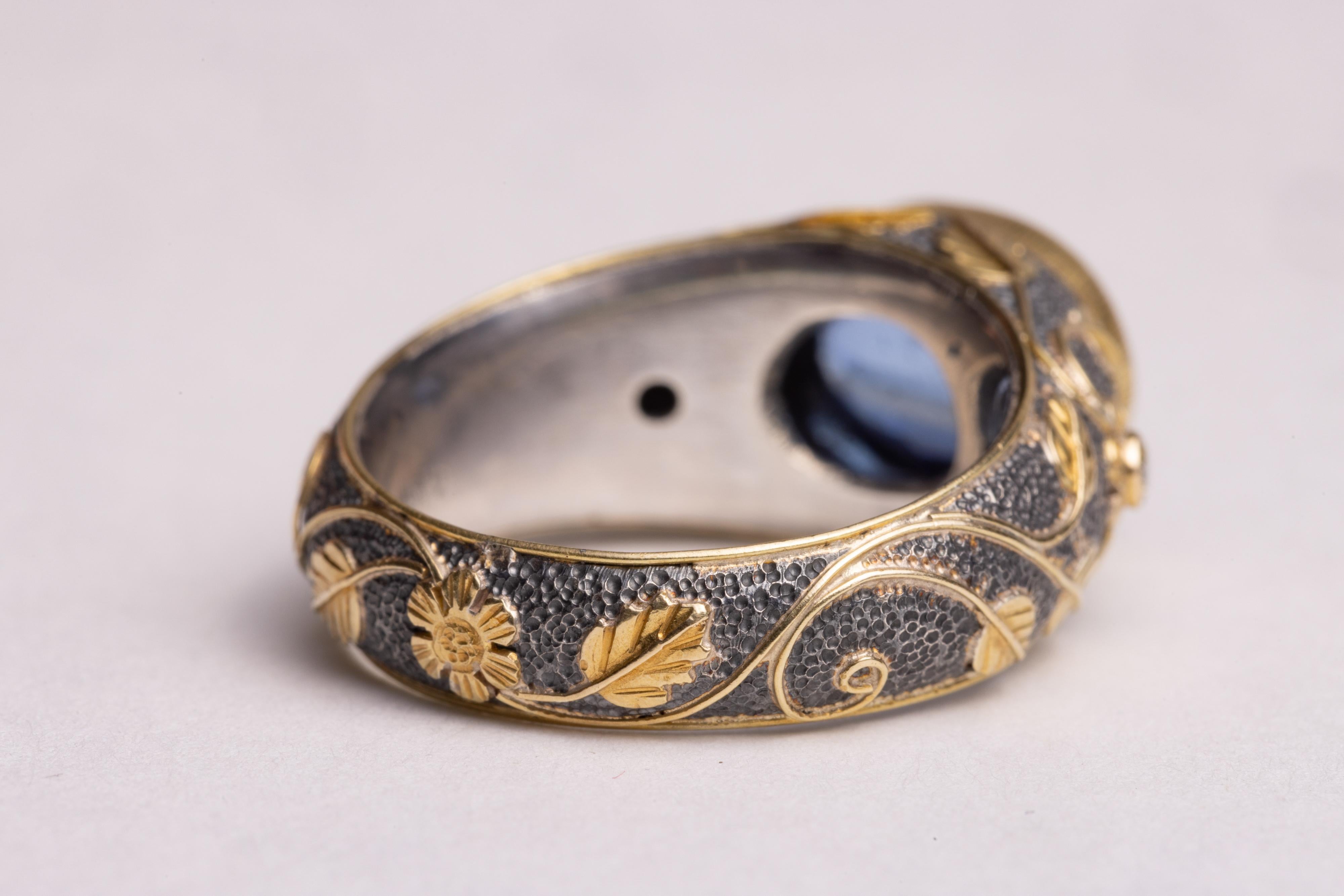 Kyanite, Diamond 18K Gold and Sterling Ring In Excellent Condition For Sale In Nantucket, MA