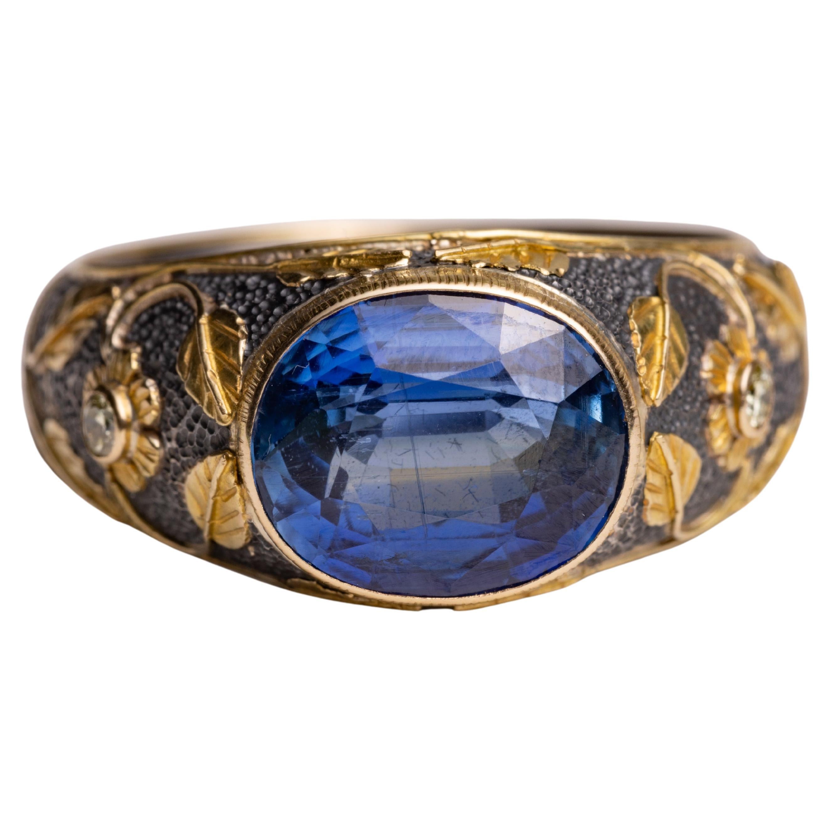 Kyanite, Diamond 18K Gold and Sterling Ring For Sale