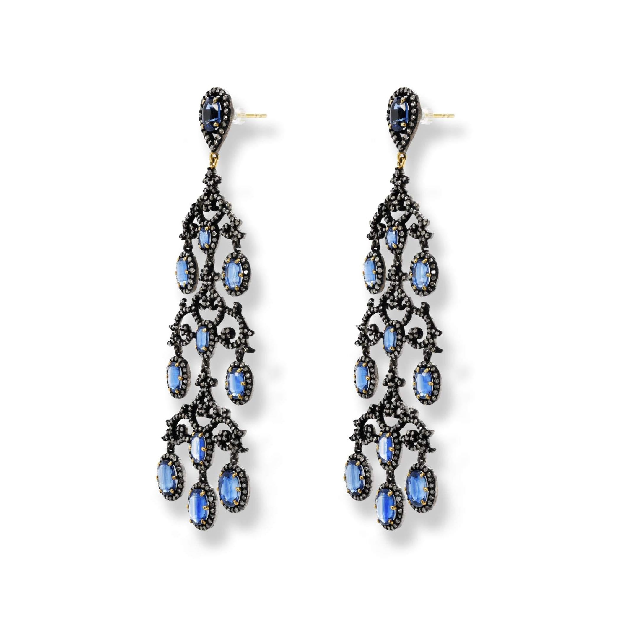 Kyanite & Diamond Chandelier Earrings In New Condition For Sale In Long Beach, CA