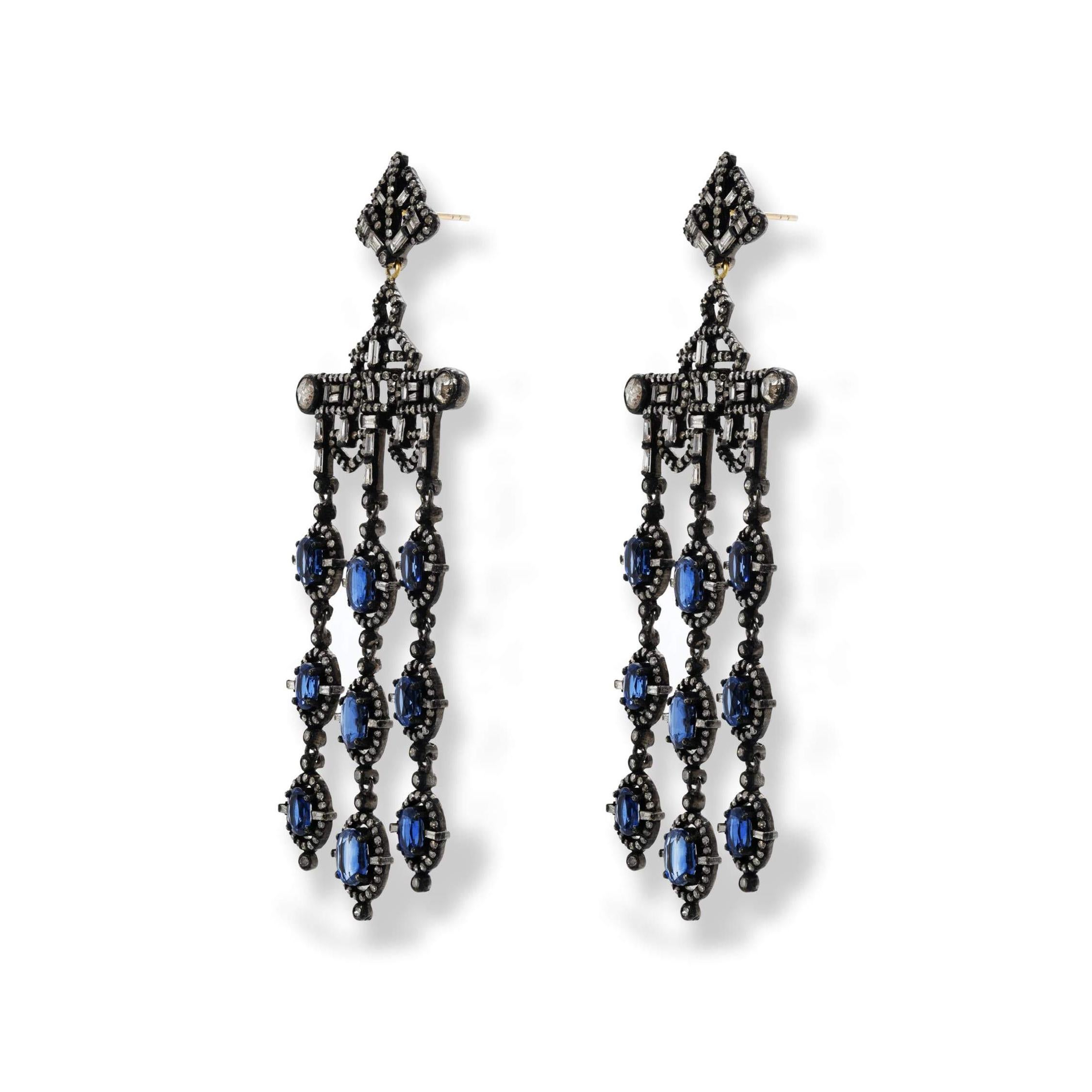 Kyanite & Diamond Chandelier Earrings In New Condition For Sale In Long Beach, CA