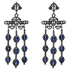 Boucles d'oreilles chandelier en kyanite et diamant