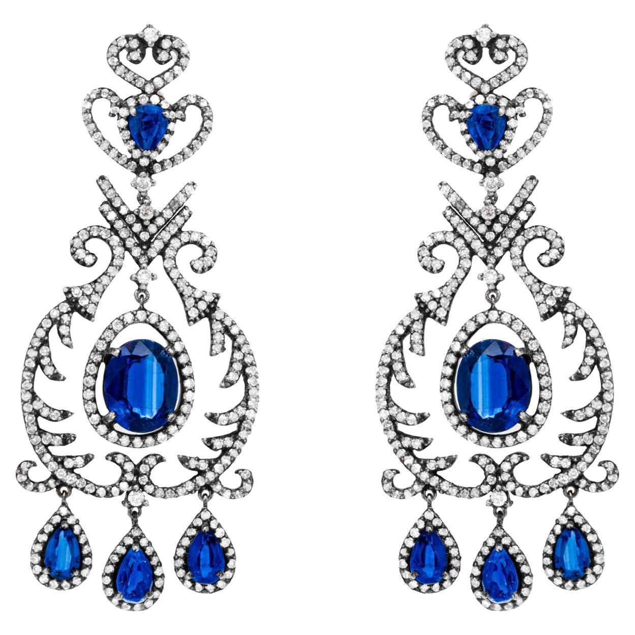 Kyanite Earrings 9.85 Carats with Diamonds 3.80 Carats Silver For Sale