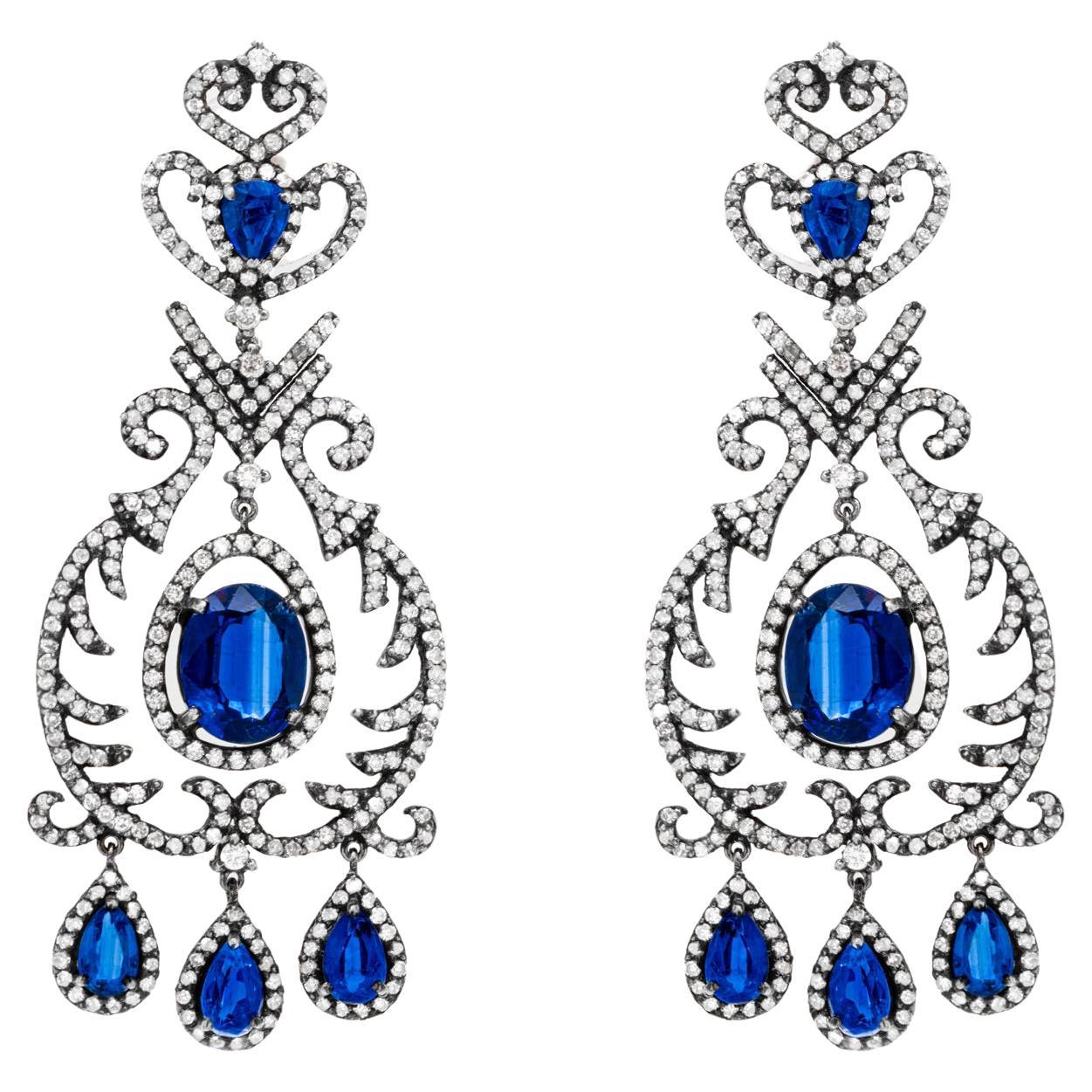 Kyanite Earrings 9.85 Carats with Diamonds 3.80 Carats Silver