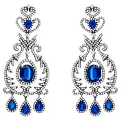 Kyanite Earrings 9.85 Carats with Diamonds 3.80 Carats Silver