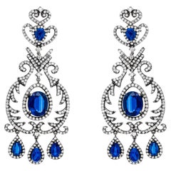 Boucles d'oreilles Kyanite 9,85 carats avec diamants 3,80 carats en argent