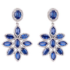 Kyanite Floral Earrings With Diamonds 19.35 Carats Sterling Silver