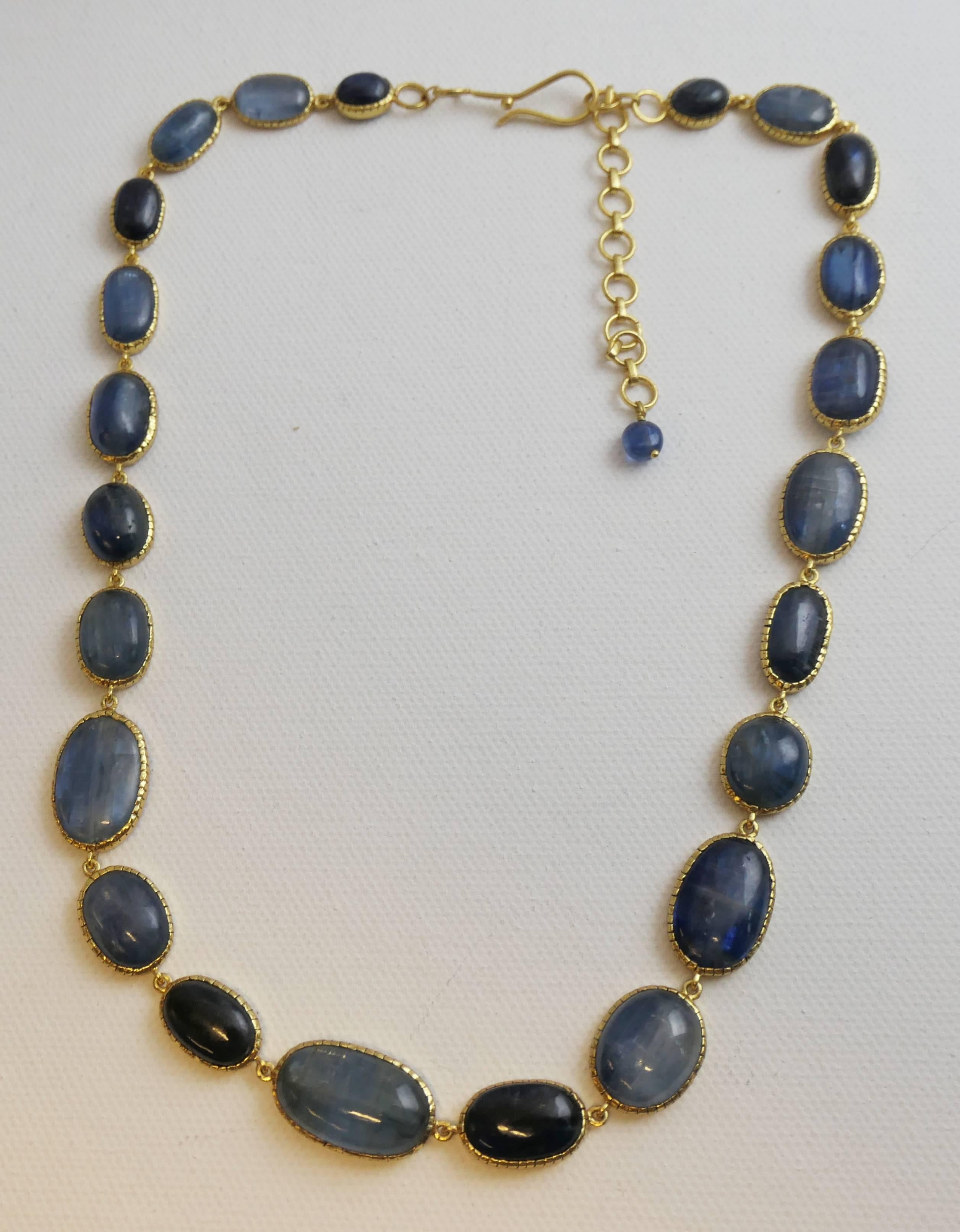 Cabochon Kyanite Gold Plated Sterling Silver Necklace For Sale