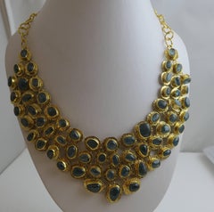 Kyanite Gold Plated Sterling Silver Statement Bib Necklace